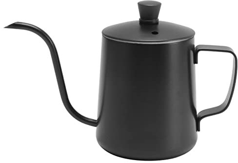 Aladeno Kaffeekessel zum Übergießen, langer, schmaler uf, 304 Edelstahl, Schwanenhals, zum Übergießen mit der Hand, Tee- und Kaffeekanne, Camping-Kaffeekanne für Zuhause, (350ML Black with Lid)