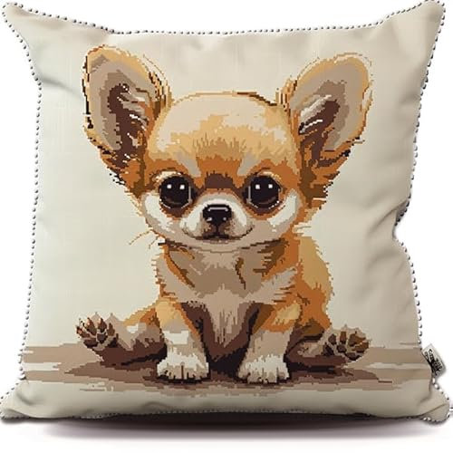 Kitquiver Knüpfkissen Set Hund Knüpfen für Anfänger Set 43X43cm DIY Knüpfen Set Kissen Bastelset Knüpfen Handwerksset Kissen DIY Bastelset für Anfänger für die Sofa-Heimdekoration