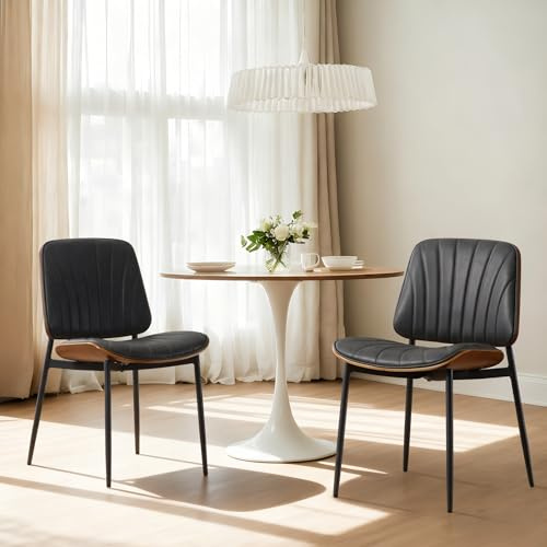 chairus Esszimmerstühle PU Leder Armlos Metallbeine Gepolstert 2er Set Grau | PU-Leder-Bezug, ohne Armlehne, Metallbeine, gepolstert, Akzentstühle, für Esszimmer, Küche