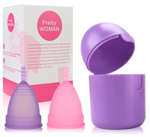 2Pack Wiederverwendbares Menstruationsscheiben, PATILWON Menstruationstassen aus Medizinischem Silikon, BPA-freie Periode-Tasse (Menstruationstasse Klein (Rosenrot + Lila))