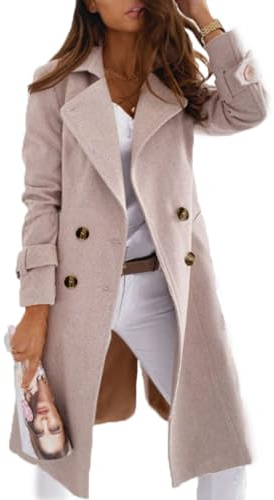 CHARTOU Women Elegant Double Breast Wool Blend Pea Coat Winter Long Coats Jacket Overcoat (Small, Pink)