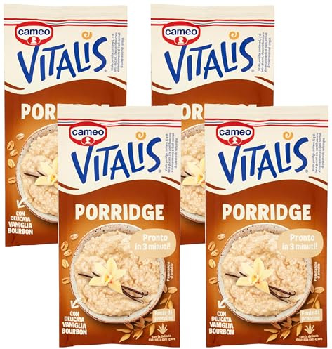 Cameo Vitalis Porridge Gusto Classico con Fiocchi Integrali di Avena e Delicata Vaniglia Bourbon, Preparato Istantaneo, Porridge Pronto in 3 Minuti, Fonte di Proteine, Busta Monoporzione 58 g