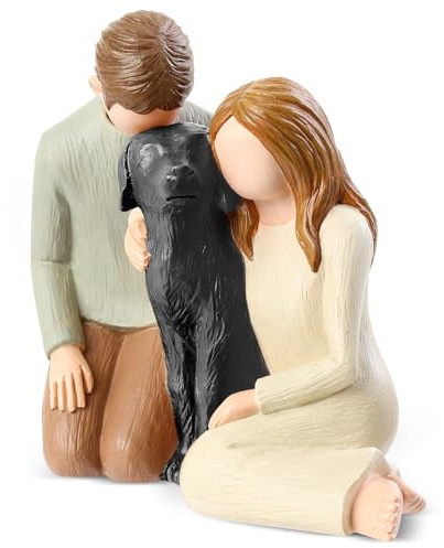 Carracci Couple with Black Dog Figurines Ornaments, Loss of Dog Sympathy Gift, We are A Family Black Dog Memorials Statues for Dog Lovers