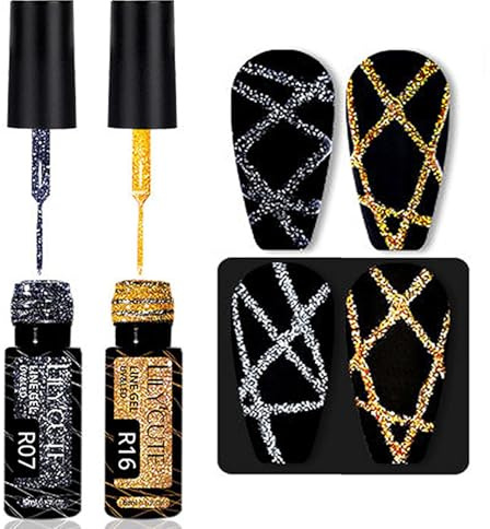 Lilbitty 2er-Set UV Gel-Liner Glitzer Nagellack, Lang Anhaltende 3D Festtags-Nail Art Effekte, Sicherer Nicht Toxischer Nagelgel Mit Feinem Pinsel Für Präzise Designs