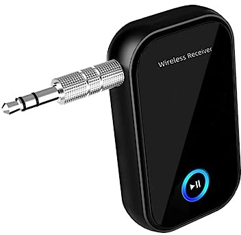 Uonlytech Kabelloser 5.0 Audioempfänger mit 3,5-mm Aux Adapter Auto Audioadapter mit Integriertem Akku und 10 Stunden Wiedergabe Dsp Technologie für Klare Freisprechanrufe Kompatibel
