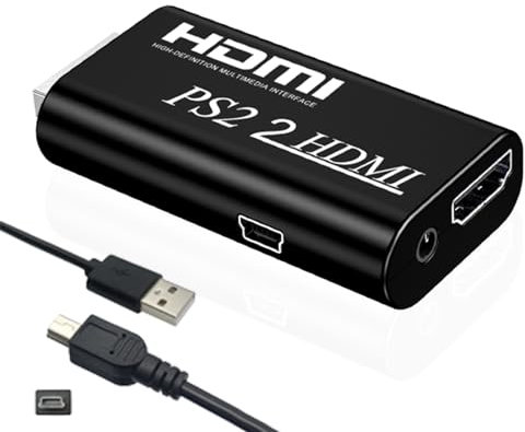 WLGQ Adaptador Convertidor PS2 a HDMI, Interfaz Multimedia de Alta Definición, Alimentación USB, Negro