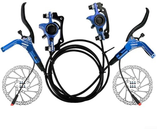 Eawfgtuw E-Bike Hydraulisches Scheibenbremsen-Set, mit Mineralöl-Bremsen-Set, mit Trennhebel, Aluminiumlegierung und Stahlkonstruktion, abgeschnittener Bremshebel (blau)