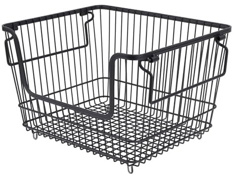 Aramox Canasta de Alambre Apilable para la Organización del Congelador Canasta de Rodamiento del Congelador del para Cocinas Casa Use Negro, Organizador de Armario de Alto Rendimiento, Hierro 330 X