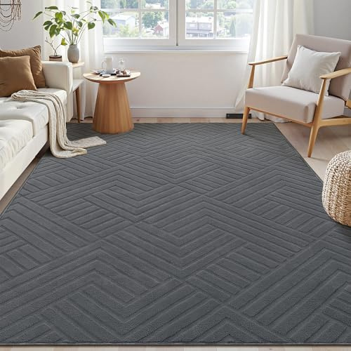 Enyhom Soft Rugs Living Room, Non‑Slip Washable Grey Area Rug for Bedroom