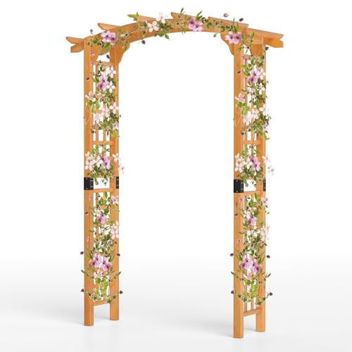 HOMASIS Arco de jardín de madera, arco de rosas para rosas y plantas trepadoras, ayuda para bodas, jardín, fiestas, enrejados, enrejados, arco, soporte para plantas con techo (naranja, 160 x 60 x 229