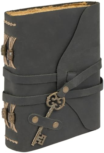 GlobeeCraft Vintage Leder Reisetagebuch Schwarz mit Schloss Baumwollpapier Lederbuch zum Reinschreiben 21x17 cm Ideal für Schreiben Reisen und persönliche Notizen