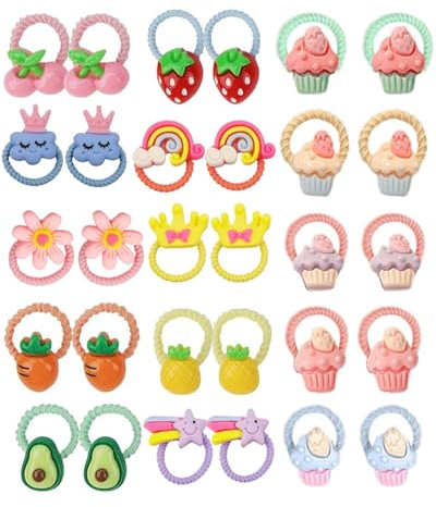 TPZORJX 30pcs élastiques à cheveux pour bébés, Multicolore Bande de Cheveux Porte, petites filles avec cheveux fins et moyens, avec motifs d'animaux, fruits, fleurs et nœuds