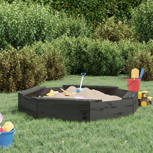 Gecheer Sandkasten, Quadratisch Sandkiste mit Sitzen, Sandbox mit bodenlosem Design, Holz Spielzeug für Garten Outdoor, Grau Achteck Massivholz Kiefer, 111 x 111 x 20 cm