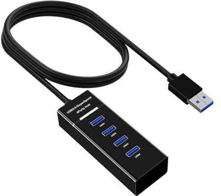 4 Port USB 3.0 Hub Splitter, Ultra Slim USB Extender, 5Gbps Hub for Laptop, Windows PC, Mac, Printer, External Hard Drive, Mobile Devices with 1M Cable, Multi-Port High-Speed Data Transfer Splitter