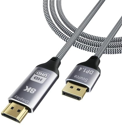Hkfgdjdl Cable adaptador, DisplayPort 1.4 a HDMI compatible con 2.1, 8K a 30Hz, adaptador de velocidad rápida para monitores, juegos