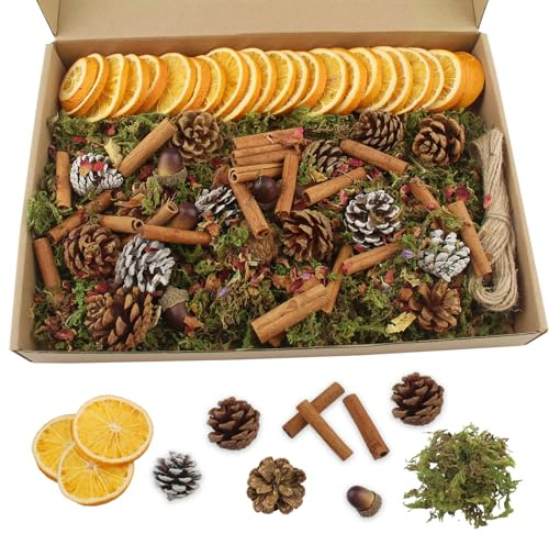 DBALL 69 Pezzi Potpourri Natalizio Decorazioni Natalizie Naturali Corona Dell'Avvento Set Creativo Di Fette D'arancia Cannella Ghiande e Muschio Decorazione Naturale
