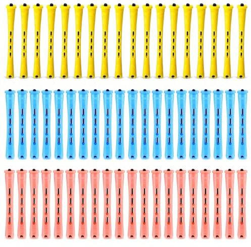XPEX 60 Pezzi Bigodini per Capelli Corti,Bigodini Permanente, Naturali i Capelli Corti Lunghi Che Modellano lo Strumento dei Capelli,3 Tailles(Jaune + Bleu + Couleur de Peau)
