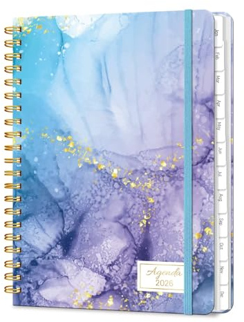Kalender 2026 Buchkalender A5, 12 Monate Terminkalender mit Wochenplaner von Januar bis Dezember 2026 - Spiralgebundener Taschenkalender Terminplaner - Blauer Marmor