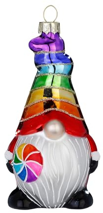 Christbaumschmuck Glas 12cm - Wichtel Figur in Regenbogen Farben zum Aufhängen - handbemalt - Weihnachtsbaum Anhänger für Weihnachten - Christbaumanhänger & Weihnachtsbaumschmuck - Kobold Zwerg Bunt