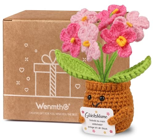 WenmthG Geschenk Glück Gestrickte Rosa Vergissmeinnicht für Frauen Männer Freunde Kollegen Famili, Motivation Anti Stress Geschenke Pocket Hug Glücksbringer Positive Kartoffel Deutsch Ersatz - 1 St