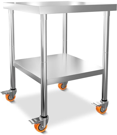 Froadp Arbeitstisch Edelstahl Küche 85x61x46cm Multifunktionale Edelstahltisch mit Rollen und Ablagefläche Küchentisch für Lebensmittelzubereitung Zubereitungstisch Gastronomietisch Grilltisch - S
