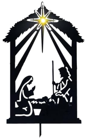 QOXEZY Outdoor Nativity Shadow Stakes, Black Iron Yard Sign for Christmas Decor, 30 x 17 cm Nativity Scene Silhouette, Lawn Garden Home Décor