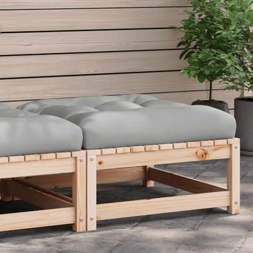 Ziaphsol Gartenhocker mit Kissen, Massivholz Kiefer, 70x70x30 cm, Grau, Outdoor-Fußhocker für Terrasse, Balkon, Gartenmöbel Set, bis 110 kg