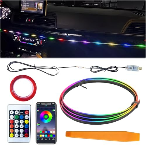 Veridius Acrylic Car LED Interior Lights Kit 110cm RGB Ambient Lighting with 16 Million Colors Music Sync APP Remote Control USB Powered for Cars Trucks SUVs Decorations Gift for Men Women