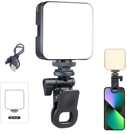 per Selfie per Telefoni Cellulari,Lampada di Riempimento con Clip per Fotocamera,Luce Regolabile Ricaricabile 2000mAh Per Fotocamera - per Streaming, Riunioni, Fotografia, Selfie, Laptop,