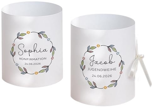 Personalisierbare Tischdeko | Konfirmation | Blütenkranz Pastellfarben | Tischdeko ideal für Konfirmation, Kommunion, Taufe, Jugendweihe | Set 8 Stück