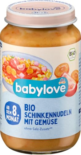Menü Pastaschinken mit Gemüse, ab 8 Monaten, 220 g – Marke DM Deutschland – kompatibel mit Babylove – Menü Schinkennudeln mit Gemüse, ab dem 8. Monat, 220 g