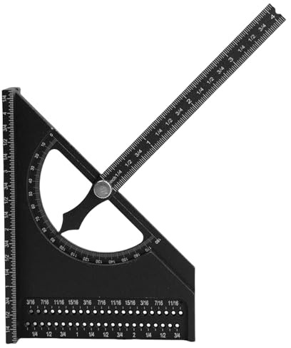 CHICIRIS Regla Cuadrada para Carpintería, Transportador de Carpintería de Aleación de Aluminio, Ajustable de 0 a 180 Grados, Escala Grabada, Puntero Semicircular, para Marcado de Diseño de