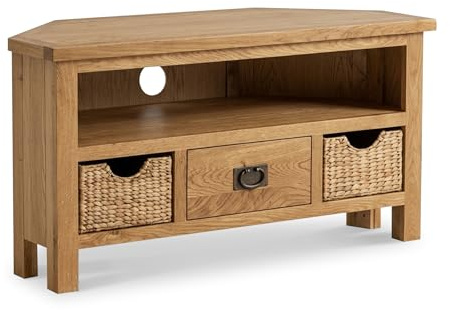 RoselandFurniture Surrey Oak 100cm Corner TV Unit for Living Room