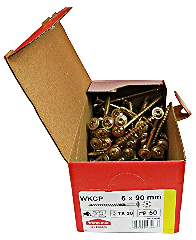 KLIMAS Holzschrauben Torx - Tellerkopfschrauben TX Gelb - Flachkopfschrauben Holz - Tellerkopf - Schrauben Set Torx - Holzschrauben Set Dachkonstruktion - 6x90 mm - 50 Stück