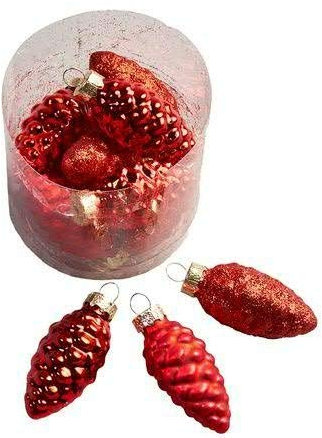 Klocke Weihnachtskugeln Hochwertige Glas Zapfen zum Hängen & Dekorieren - 6cm - 12er Set - Glaszapfen/Zapfenhänger – Christbaumschmuck/Tischdeko Weihnachten (Rot)