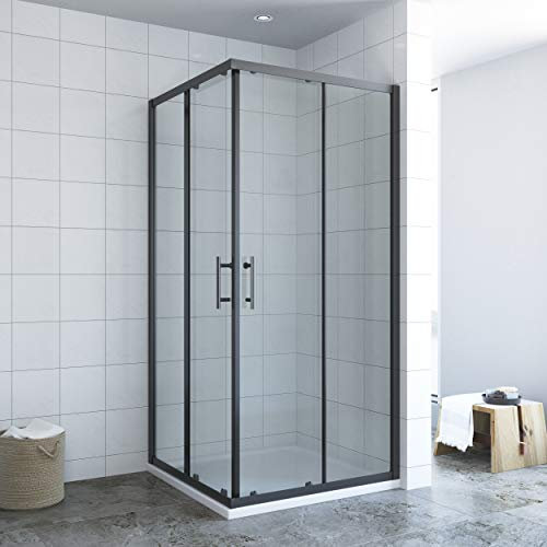 AQUABATOS® 100x100 cm Duschkabine Eckeinstieg Schiebetür Duschabtrennung Duschwand Glas Duschtür schwarzer Rahmen 6 mm ESG Sicherheitsglas mit Nano Beschichtung Höhe 195 cm