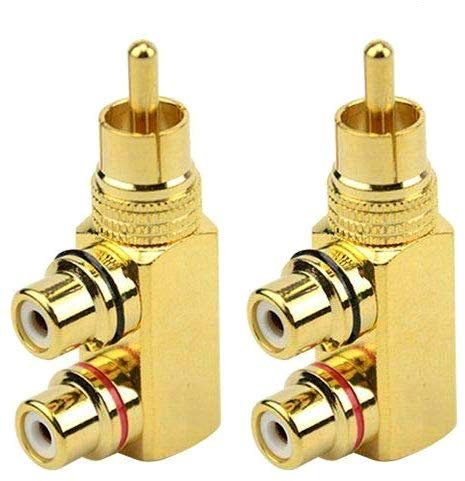 Gebildet 2 Adattatori Splitter Maschio ad Angolo Retto 90 Gradi a 2 Prese Femmina Audio Video Connettore in Metallo Placcato
