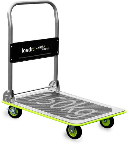 Loadit 150kg Heavy Duty Platform Trolley on Wheels - Foldable Flatbed Cart Sack Truck - Folding Hand Barrow Dolly for Moving Warehouse - Professional Industrial Transport Equipment