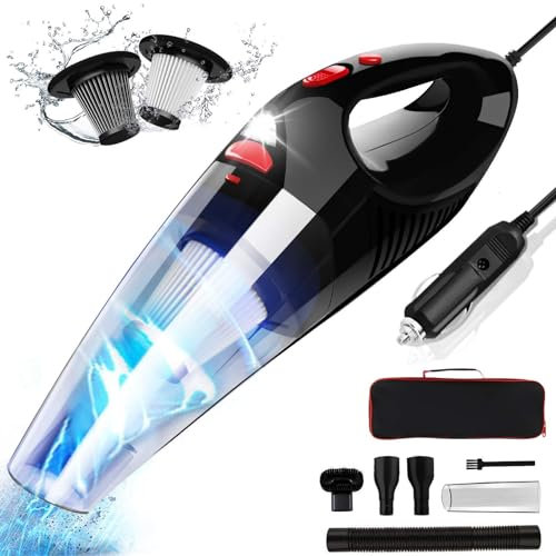 RIKIN Aspirateur Voiture Aspirateur à Main Portable Auto Puissant 8500 Pa 120 W avec Lampe LED Filtre HEPA en Acier Inoxydable pour Voiture Auto