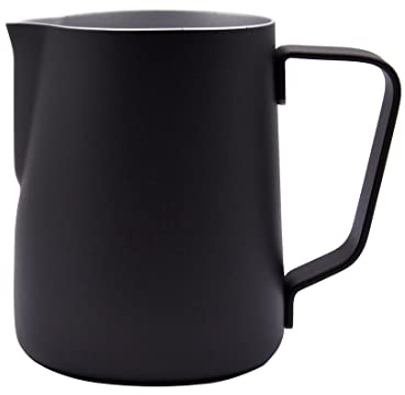 Abcsea 1 Stück Milchschaumkrug, Pitcher Krug Edelstahl, Schaumbecher für Kaffee und Latte Art, Schäumende Milch, Schwarz 350ml/12oz