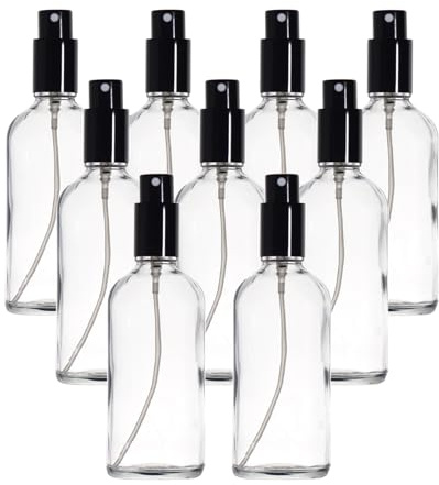 Yizhao Transparent Sprayflaska Glas 100ml, med Liten Fin Dimma-spray, Metalllock, Påfyllningsbara för Eterisk Olja, Resa, Rengöring, Parfym, Aromaterapi, Mmakeup – 9 Stycken