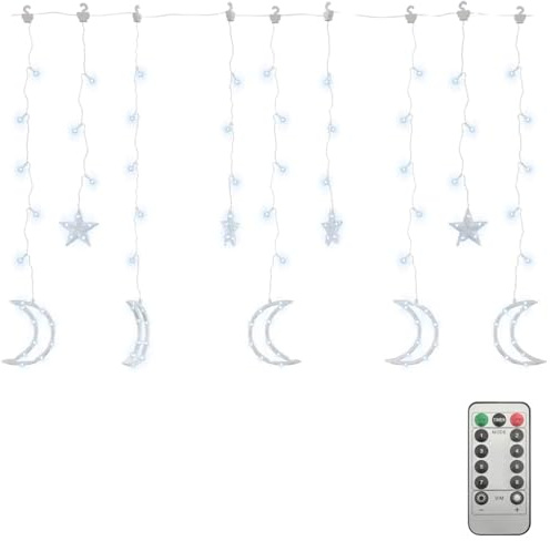 vidaXL Lichterkette Stern Mond Deko Lichtervorhang Weihnachtsbeleuchtung Sternenvorhang Innen Außen Fenster Party Fernbedienung 345 LED Kaltweiß