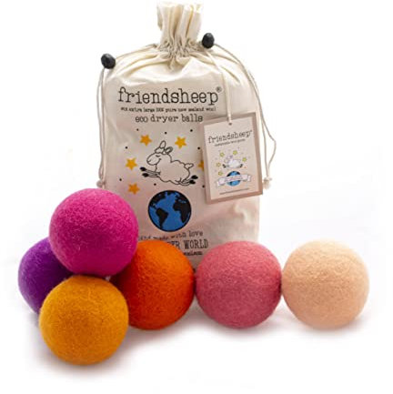 Friendsheep Trocknerbälle aus Wolle, 6 Stück, XL, organisch, wiederverwendbar, tierversuchsfrei, handgefertigt, Fair Trade, fusselfrei, Weichspüler, Farbe – Tropischer Sonnenuntergang