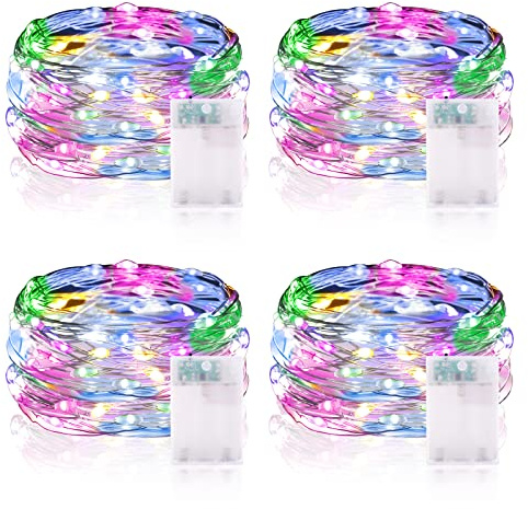 Ljusslingor, batteri med timer, 5 m 50 LED mikrotråd, ljusslinga med timer, inomhus, utomhusbelysning, sovrum, bröllopsdekor, födelsedagsfest dekoration (4-pack, flerfärgad)