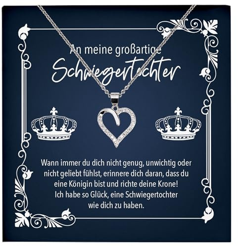 22Feels An Meine Schwiegertochter Geschenk zur Hochzeit, Geburtstag, Schmuck Set Frauen - Echt Silber 925 Herz Halskette mit Karte
