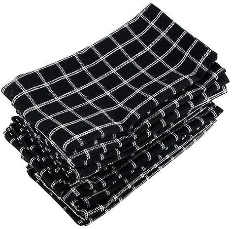 Tischservietten, Stoffservietten, Karierte, Karierte Baumwoll-Esstischdecke, Servietten, Tischsets, blaugrüne Handtücher, 12er-Set, 43,2 x 43,2 cm (Color : 12 cj004 4343black)