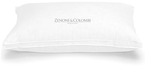 Zenoni & Colombi | Cuscino Guanciale Premium da Letto in Piumino e Piuma d'oca con Fodera in 100% Cotone, Anallergico e Antiacaro | Made in Italy | Badia