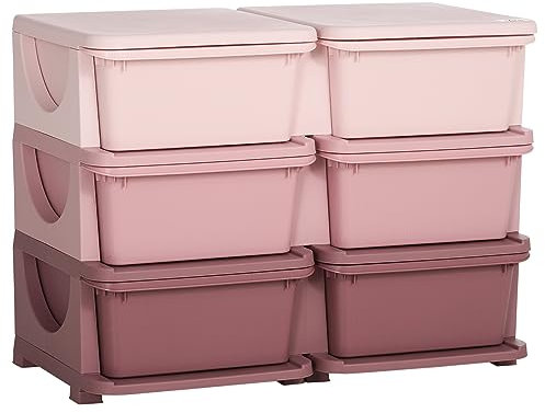 HOMCOM Schubladenschrank für Kinder mit Stauraum Aufbewahrungsboxen Spielzeug-Organizer Spielzeugkiste drei Ebene für Kinderzimmer 3-6 Jahre Kindermöbel Rosa, Violett 75 x 37 x 56,5 cm