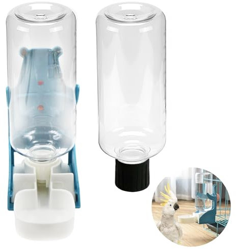 AUSYIWI Distributore automatico di acqua e cibo per uccelli in gabbia, Perfetto per pappagalli e pappagalli (Bottiglia d'acqua*2,per bottiglia da 500 ml)