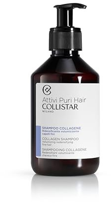 Collistar Attivi Puri Hair Shampoo Collagene, Ridensificante, Volumizzante, per Capelli Fini, Privi di Corpo, 250 ml